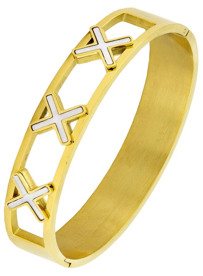 ZIVOM® Cross 18K Gold Stainless Steel Bangle Cuff Kada Bracelet For Women - Image 1