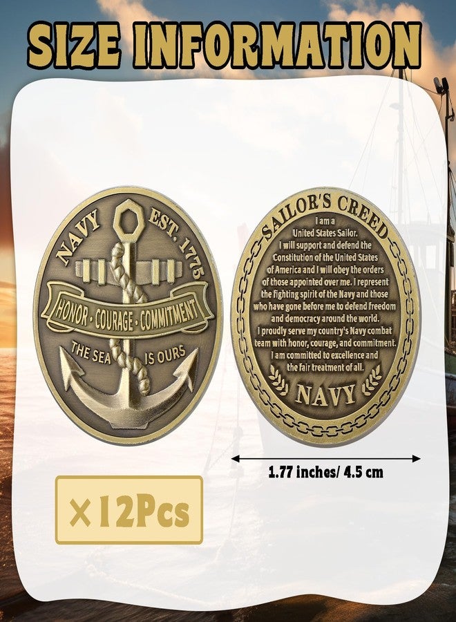 Landical 12 Pcs Us Navy Challenge Coins 1.77 Inch Military Navy Core Values Souvenirs Veterans Gifts for Military Soldiers Veterans Gifts - Image 2