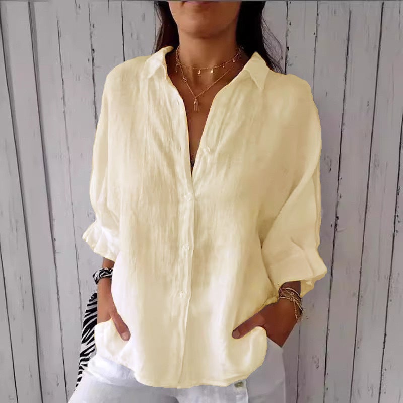 2024 Spring Explosions Cotton Linen Back Lace Design Shirt - Image 1