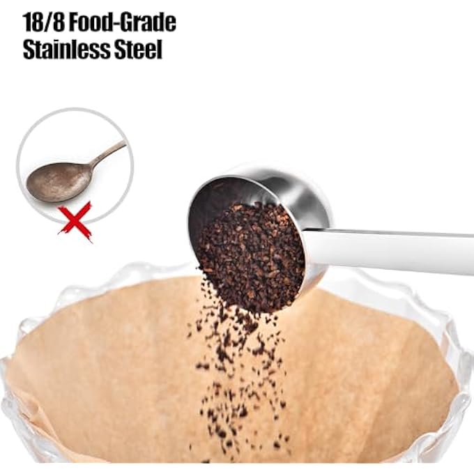 ريحني ملعقة قهوة معدنية قياس الطعام ملعقة قهوة من الفولاذ المقاوم للصدأ بدرجة 188 بمقبض طوله 175 سم ملعقة كبيرة للقهوة المطحونة مساحيق بروتين الإسبريسو سكر شاي ملعقة كبيرة - Image 3