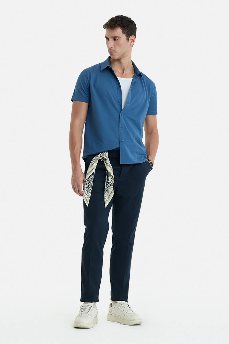 سنيتش Navy Blue Solid Slim Fit Casual Chinos