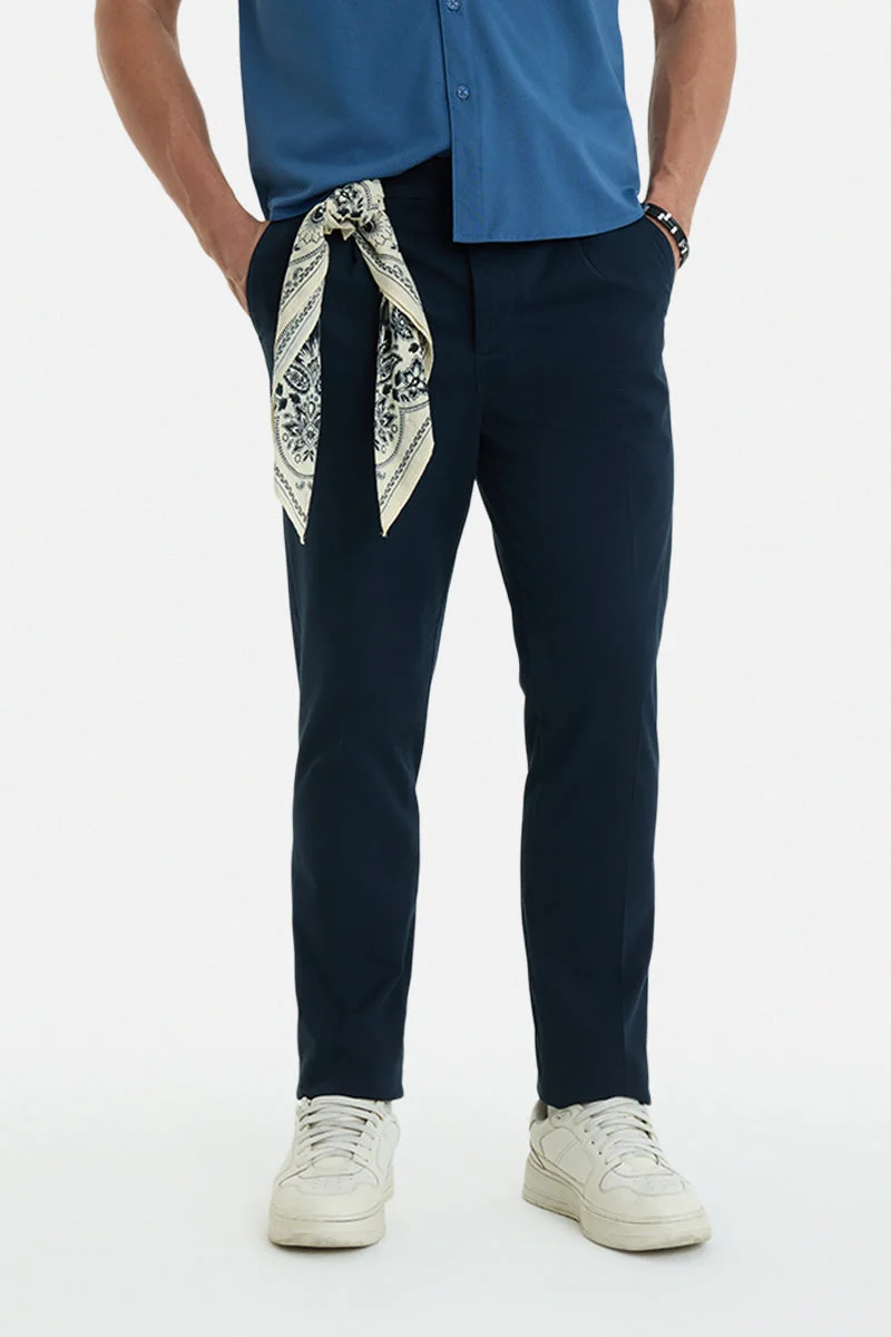 سنيتش Navy Blue Solid Slim Fit Casual Chinos