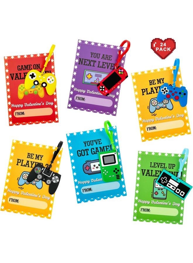 Wondrus Valentines Day Game Cards Gifts for Kids Classroom, 24 Pack Video Game Keychains with School Exchange Cards for Boys Girls, Non Candy Valentine Class Party Favors Prizes Treats for Preschool Toddlers - Image 1