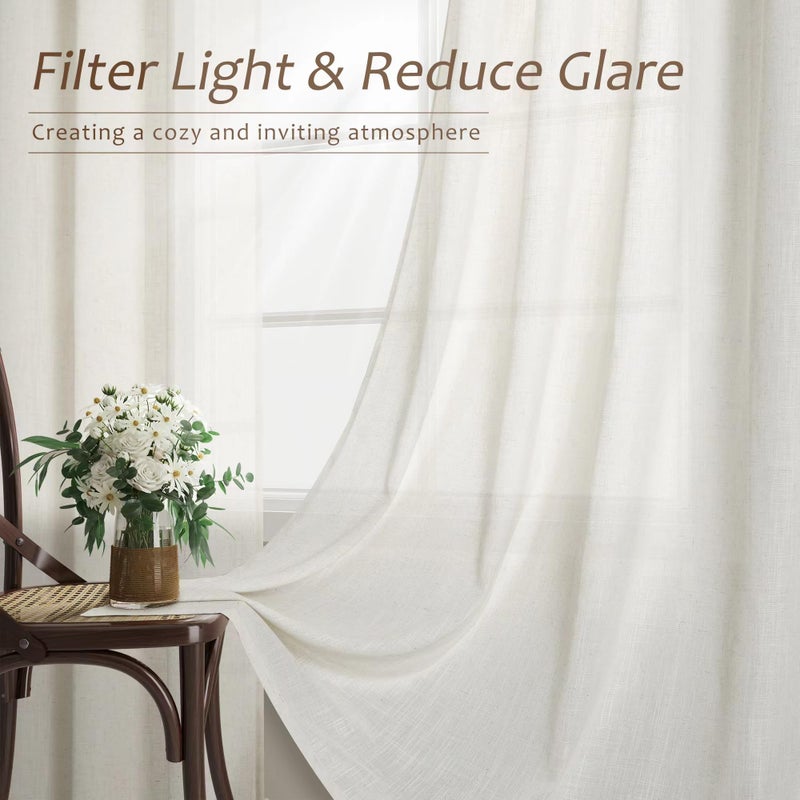 Aersas Natural Linen Curtains 84 Inches Long for Living Room Bedroom Neutral Boho Modern Grommet Privacy Light Filtering Semi Sheer Ivory Cream Off White Linen Drapes 84 Length 2 Panels Set - Image 2