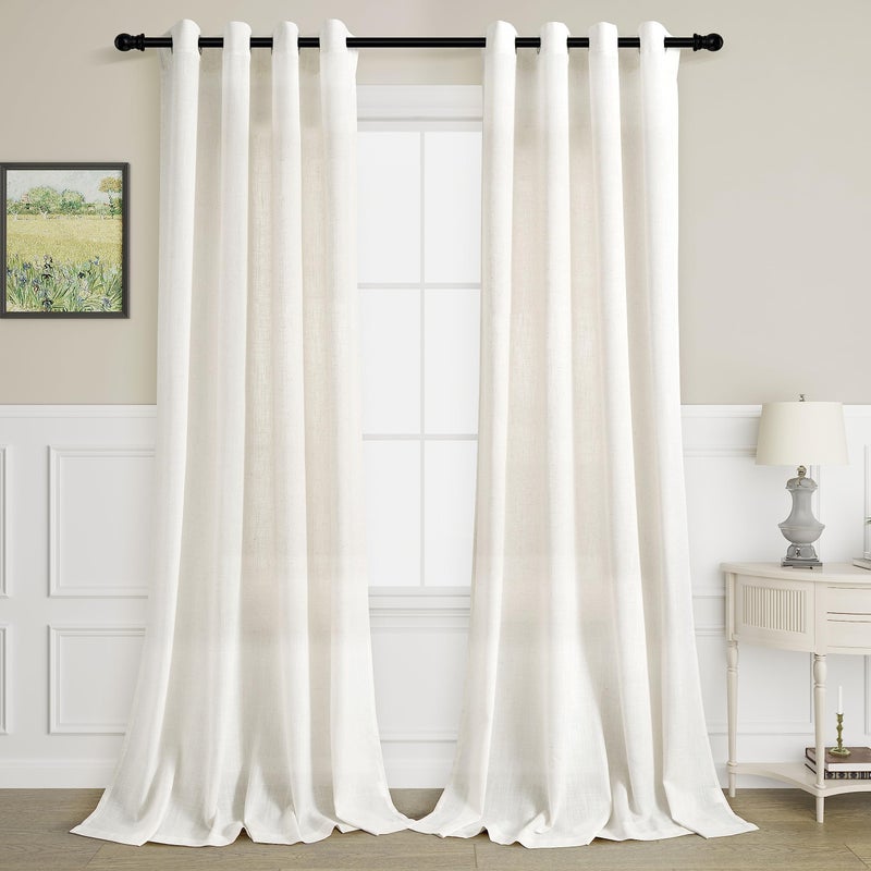 Aersas Natural Linen Curtains 84 Inches Long for Living Room Bedroom Neutral Boho Modern Grommet Privacy Light Filtering Semi Sheer Ivory Cream Off White Linen Drapes 84 Length 2 Panels Set - Image 1