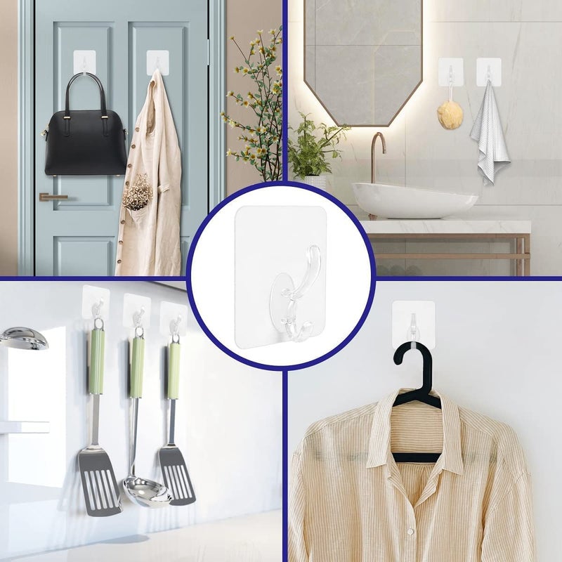 KROYWEN Plastic PunchFree WallMounted Adhesive Sticky Wall Hooks 1 Hook Sticker 20 Pack - Image 3