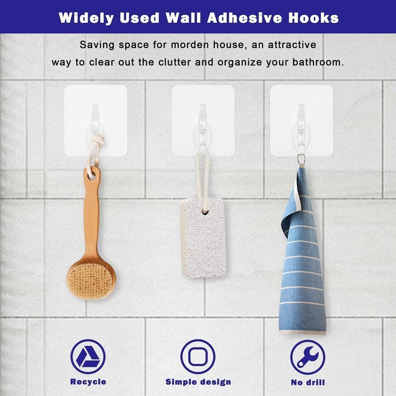 KROYWEN Plastic PunchFree WallMounted Adhesive Sticky Wall Hooks 1 Hook Sticker 20 Pack - Image 2