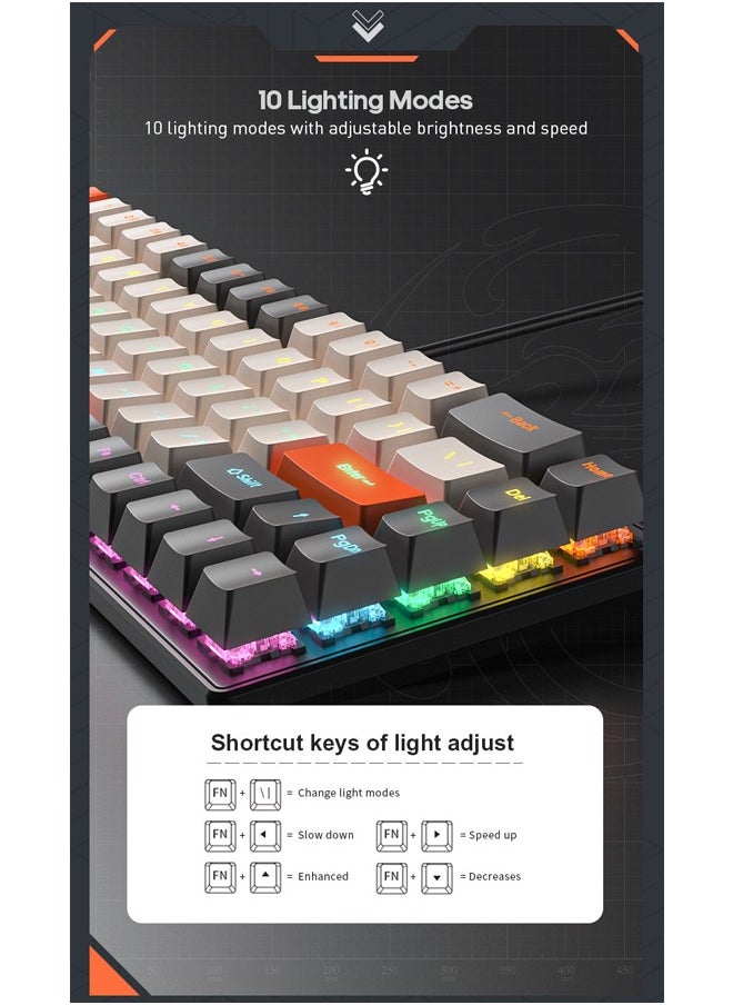 iMice - 68 Keys RGB Gaming Keyboard Wired Waterproof With Anti-ghosting Keyboard and Two-color Keycaps With Red Switch for Gamers(White and pink) - Image 1