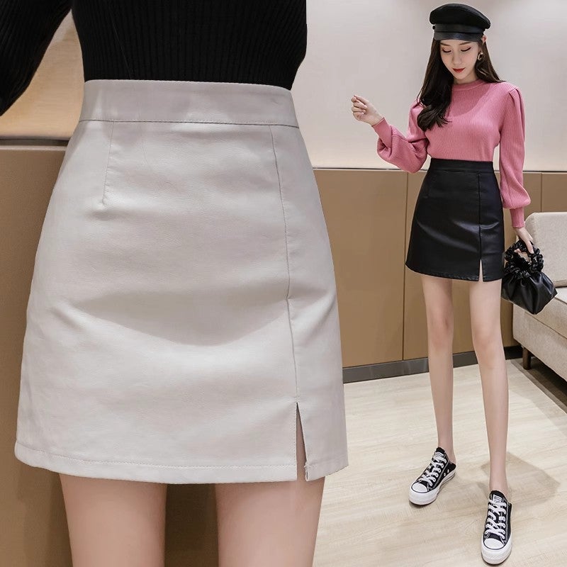 Skirt Autumn Women'S 2023 New Winter A- Line Hip Skirt Pu Skirt High Waist Bright Patent Leather Small Skirt - Image 4