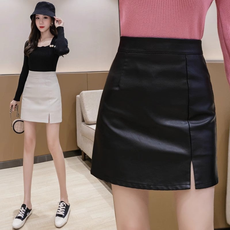 Skirt Autumn Women'S 2023 New Winter A- Line Hip Skirt Pu Skirt High Waist Bright Patent Leather Small Skirt - Image 3