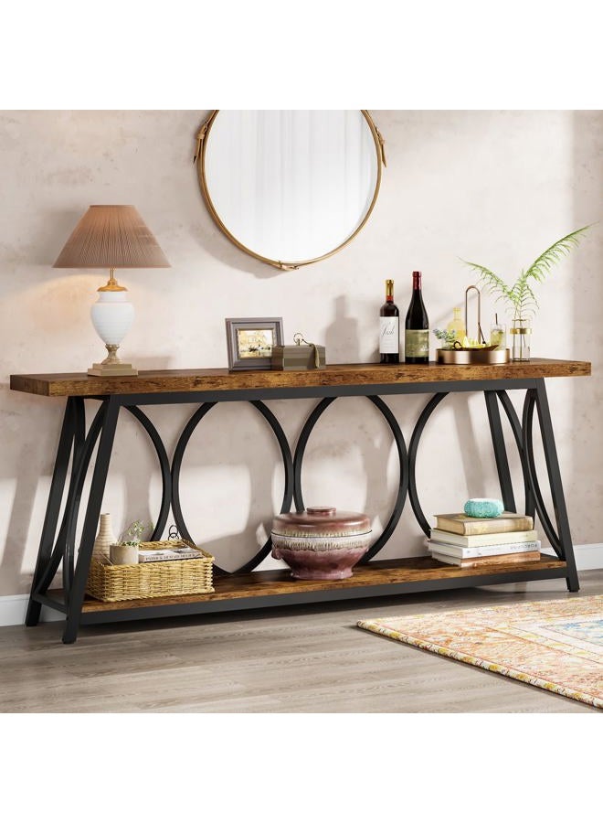 Tribesigns 180cm Extra Long Console Table, Industrial Sofa Table Behind Couch with 2 Tier Storage Shelf, Narrow Entryway Hallway Accent Table for Living Room, Rustic Brown - Image 1