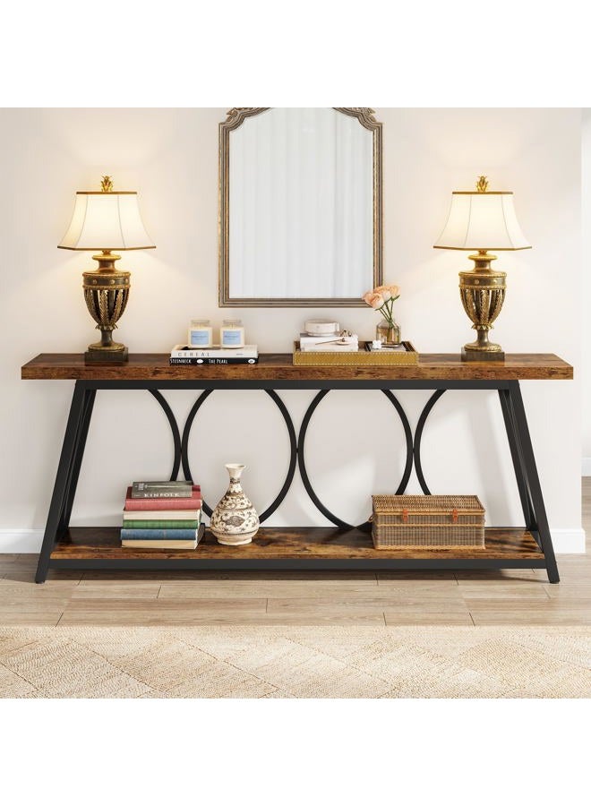 Tribesigns 180cm Extra Long Console Table, Industrial Sofa Table Behind Couch with 2 Tier Storage Shelf, Narrow Entryway Hallway Accent Table for Living Room, Rustic Brown - Image 3