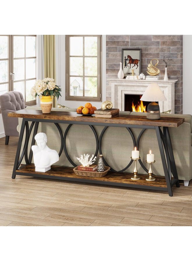 Tribesigns 180cm Extra Long Console Table, Industrial Sofa Table Behind Couch with 2 Tier Storage Shelf, Narrow Entryway Hallway Accent Table for Living Room, Rustic Brown - Image 4
