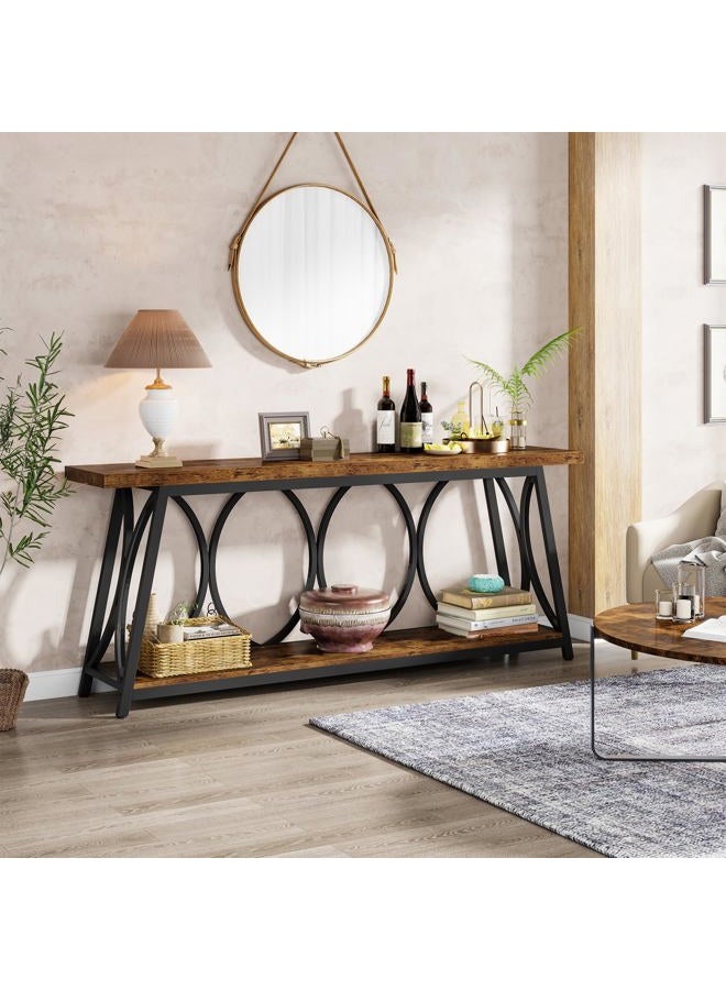 Tribesigns 180cm Extra Long Console Table, Industrial Sofa Table Behind Couch with 2 Tier Storage Shelf, Narrow Entryway Hallway Accent Table for Living Room, Rustic Brown - Image 2