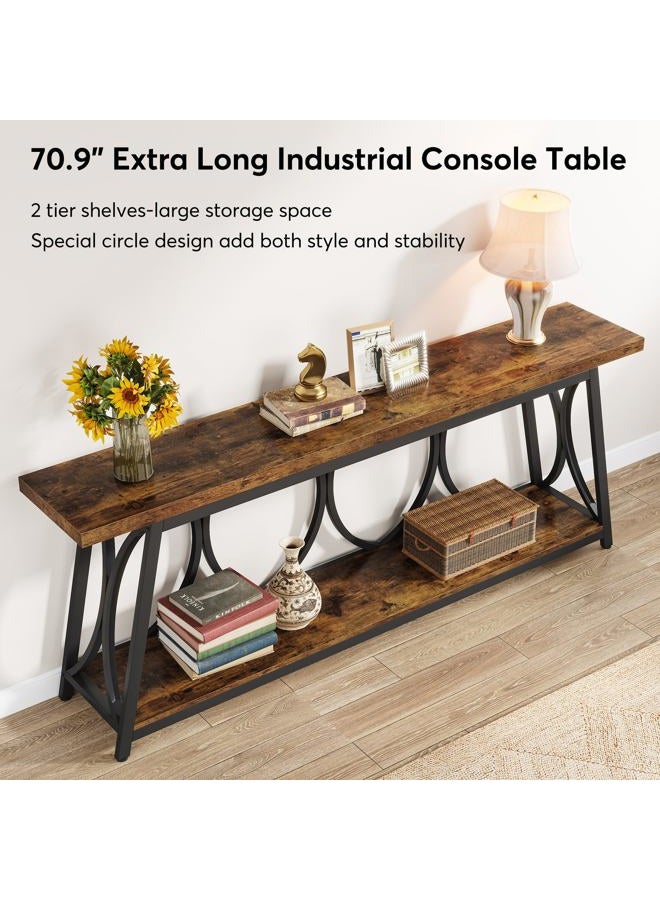 Tribesigns 180cm Extra Long Console Table, Industrial Sofa Table Behind Couch with 2 Tier Storage Shelf, Narrow Entryway Hallway Accent Table for Living Room, Rustic Brown - Image 5