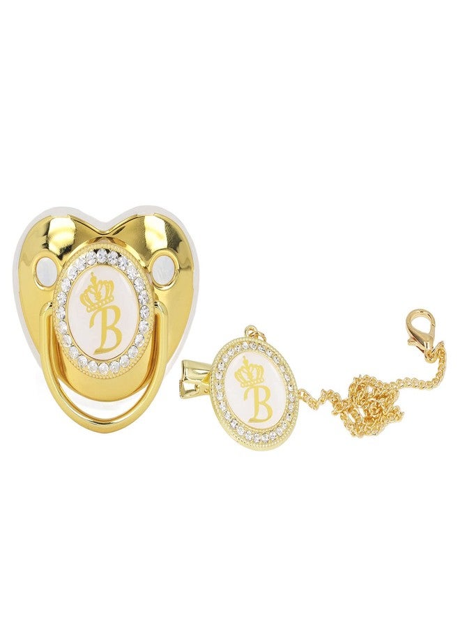 GLOGLOW Fashionable Portable Golden Letter Pacifier, Travel-Ready Hygienic Rhinestone Infant Pacifier with Clip (B) - Image 1