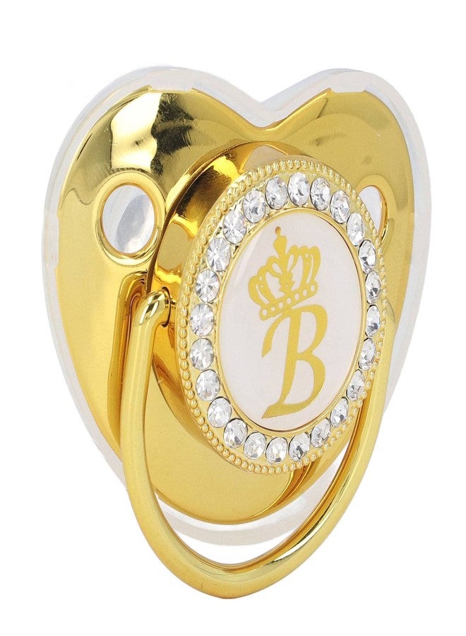 GLOGLOW Fashionable Portable Golden Letter Pacifier, Travel-Ready Hygienic Rhinestone Infant Pacifier with Clip (B) - Image 3