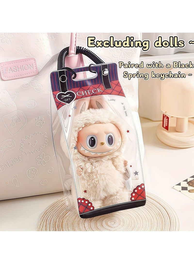 LABUBU 1pc  Transparent Dust-Proof Protective Storage Bag with Spring Keychain - High-Quality Clear Plastic Display Case for , CRYBABY u0026 Winter Rhapsody Plush Toys - Collectible Gift for Toy Enthusiast  - Image 1