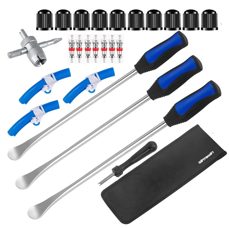 145Tire Spoons Motorcycle Dirt Bike Tire Changing Tools Iron Set Tire Spoon Levers Tire Changer Kit for ATV Lawn Mower with Tire Spoons Rim Protector Valve Tool Valve Cap and Valve Cores