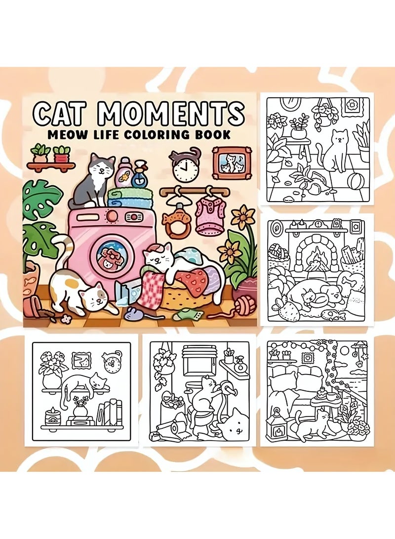 Coloring Book for Adults & Teens, Cat Moments: Easy-to-Color Relax Book with Fun Illustrations, High-Quality Paper, Meow Life Coloring Book , Perfect Gift for Cozy Spaces & Holiday Gifting - Image 3