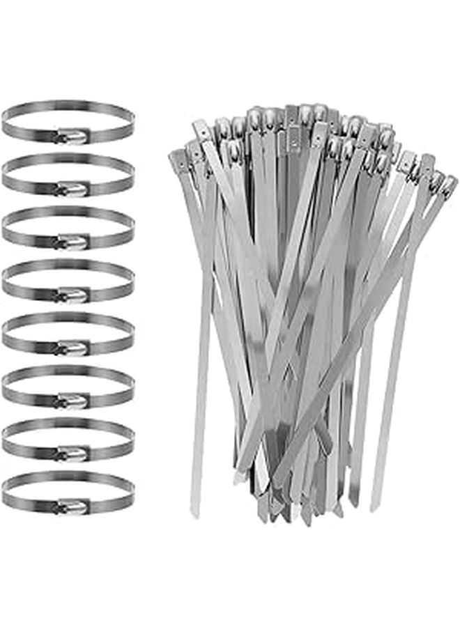 100pcs 304 Stainless Steel Cable Ties Self Locking Heavy Duty Metal Zip Ties 4.6x300mm for Outdoor Industrial Machinery and Vehicle Wire Management