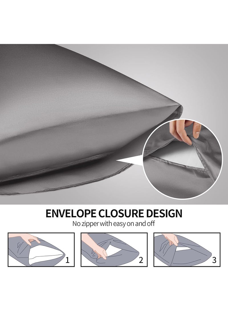 VITION Satin Silk Pillow Case Cover for Hair and Skin, Soft Breathable Smooth Both Sided Silk Pillow Cover Pair (Queen - 50 x 75cm - 2pcs - Dark Grey) - Image 2