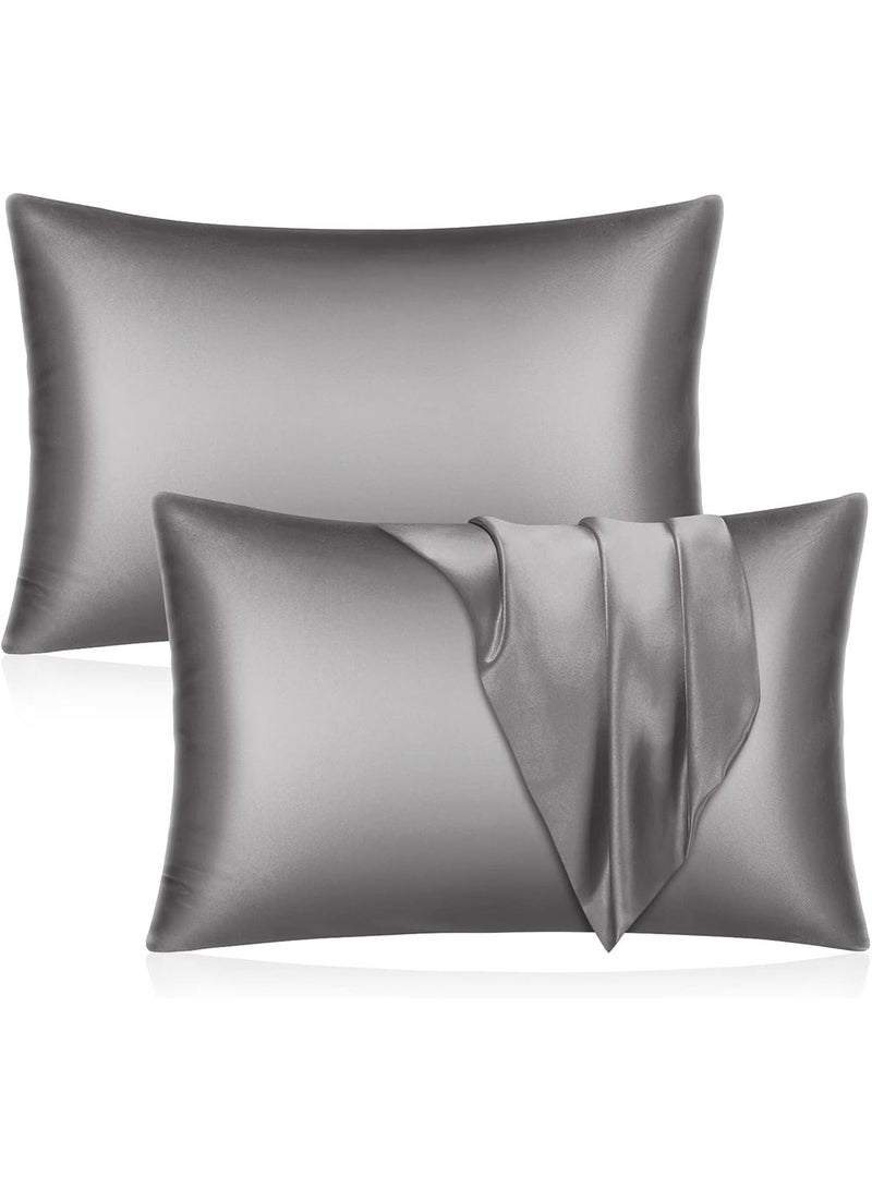 VITION Satin Silk Pillow Case Cover for Hair and Skin, Soft Breathable Smooth Both Sided Silk Pillow Cover Pair (Queen - 50 x 75cm - 2pcs - Dark Grey) - Image 1
