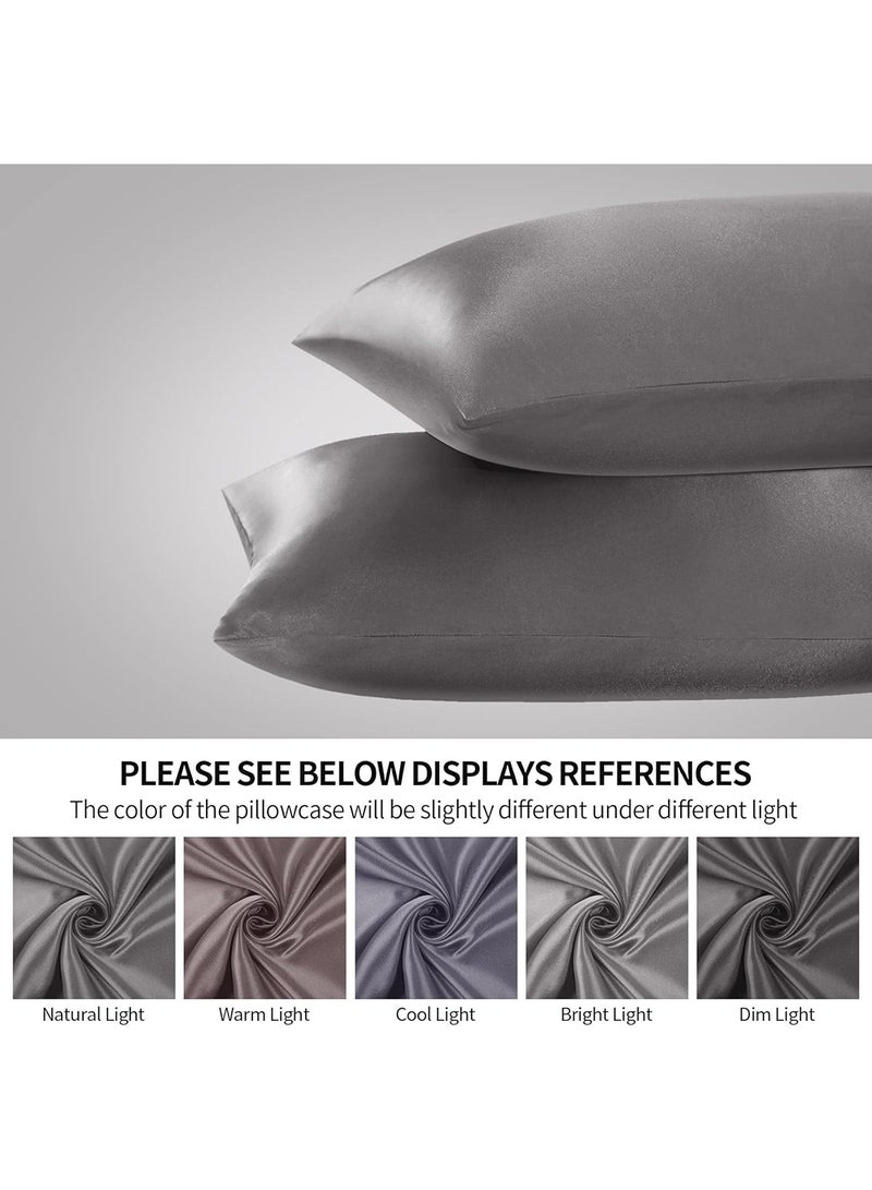 VITION Satin Silk Pillow Case Cover for Hair and Skin, Soft Breathable Smooth Both Sided Silk Pillow Cover Pair (Queen - 50 x 75cm - 2pcs - Dark Grey) - Image 4