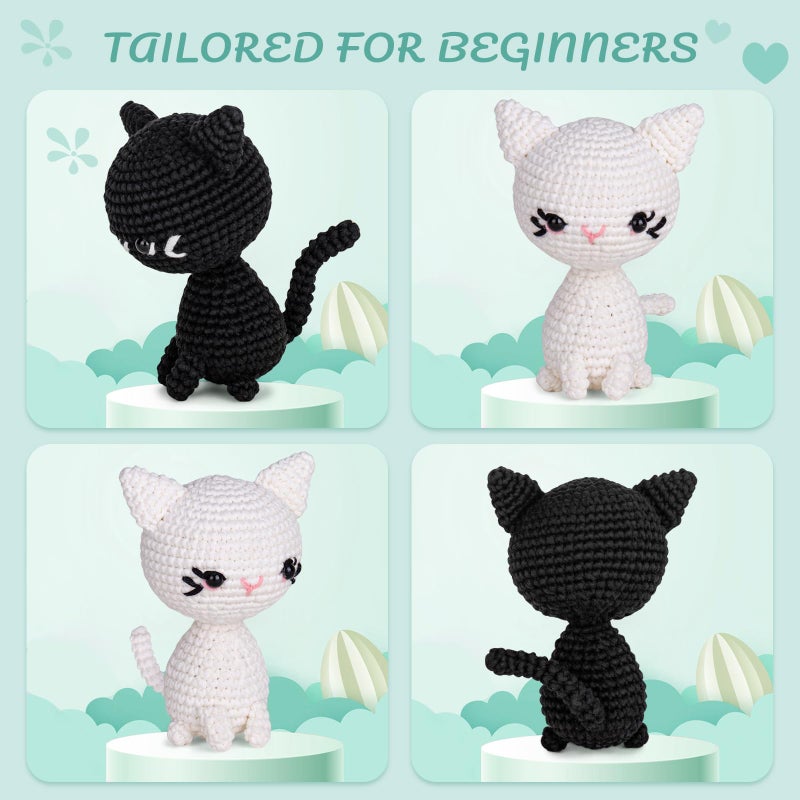 Crochetta Crochet Kit for Beginners, Crochet Starter Kit with Step-by-Step Video Tutorials, Crochet Animal Kits for Adults, DIY Craft Supplies (Magical Cats) - Image 5