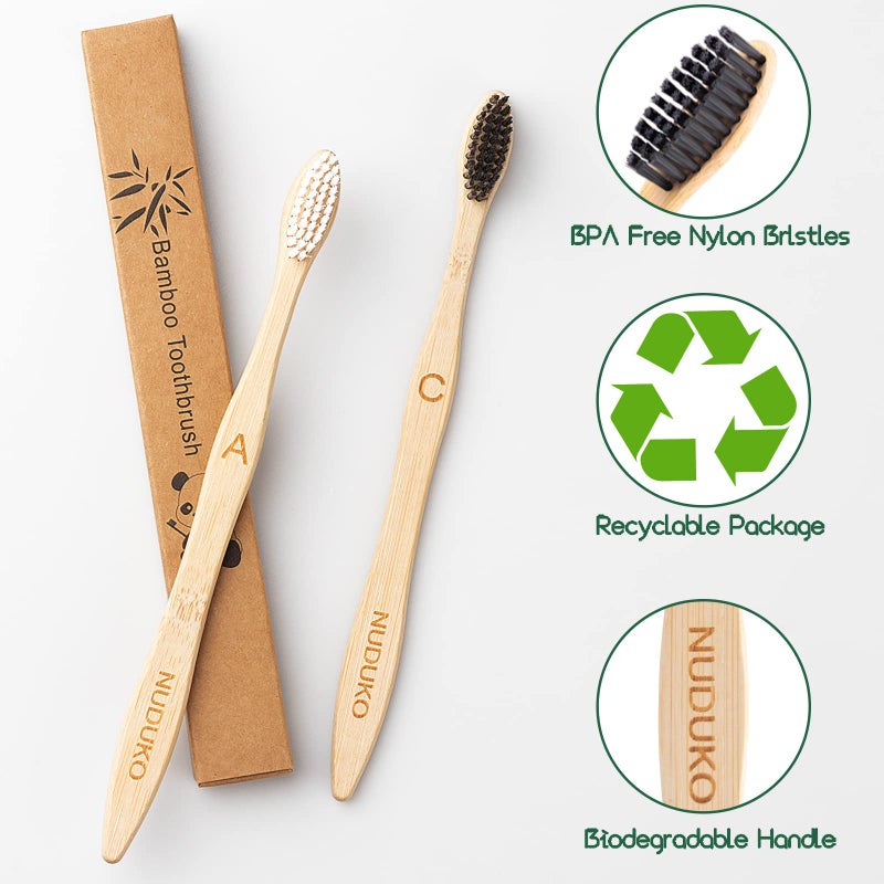 NUDUKO Biodegradable Toothbrush Bamboo Toothbrushes 10 Pack - Eco-Friendly, Natural Wooden Tooth Brush, BPA Free Travel Size Organic Soft Bristle Toothbrush, Soft Toothbrushes for Adults - Image 2