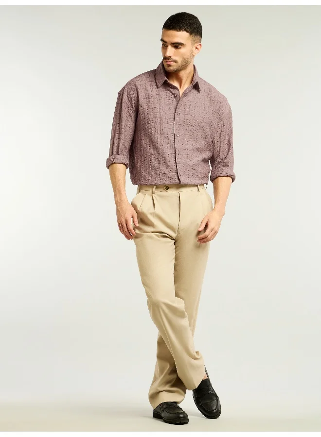 Beyoung Mauve Textured Jacquard Shirt