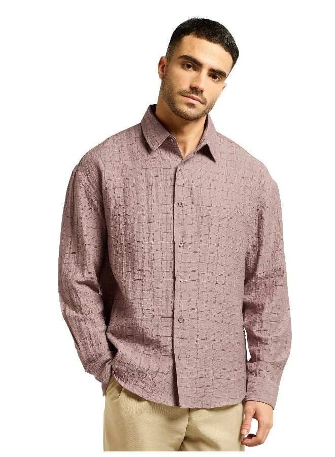 Beyoung Mauve Textured Jacquard Shirt