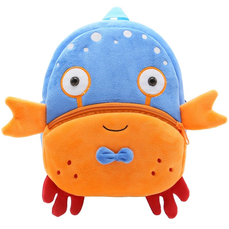 Plush Kids Backpack, Crab Animal Design, Soft Lightweight School Bag for Toddlers and Preschool Kids - Image 1