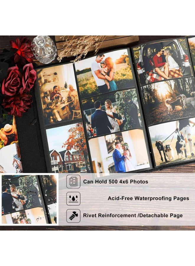 CMGTYYD Photo Album, 500 4x6In Pockets Photos, Leather Cover Extra Large Capacity Family Wedding Picture Albums Holds 500 Horizontal and Vertical Photos (Black) - Image 2