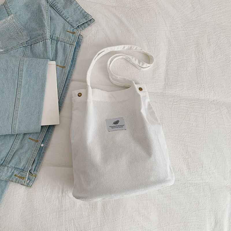 Corduroy Bucket Bag with Feather Charm, Handbag - Image 5