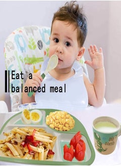 iMissiu Toddler Plates and Bowls Set, Dinnerware Kids Feeding Set Bamboo Plate Dishes, Baby Self-Feeding Plate Dishwasher Safe  - Image 5