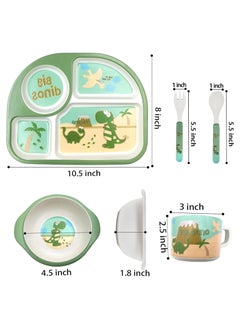 iMissiu Toddler Plates and Bowls Set, Dinnerware Kids Feeding Set Bamboo Plate Dishes, Baby Self-Feeding Plate Dishwasher Safe  - Image 2