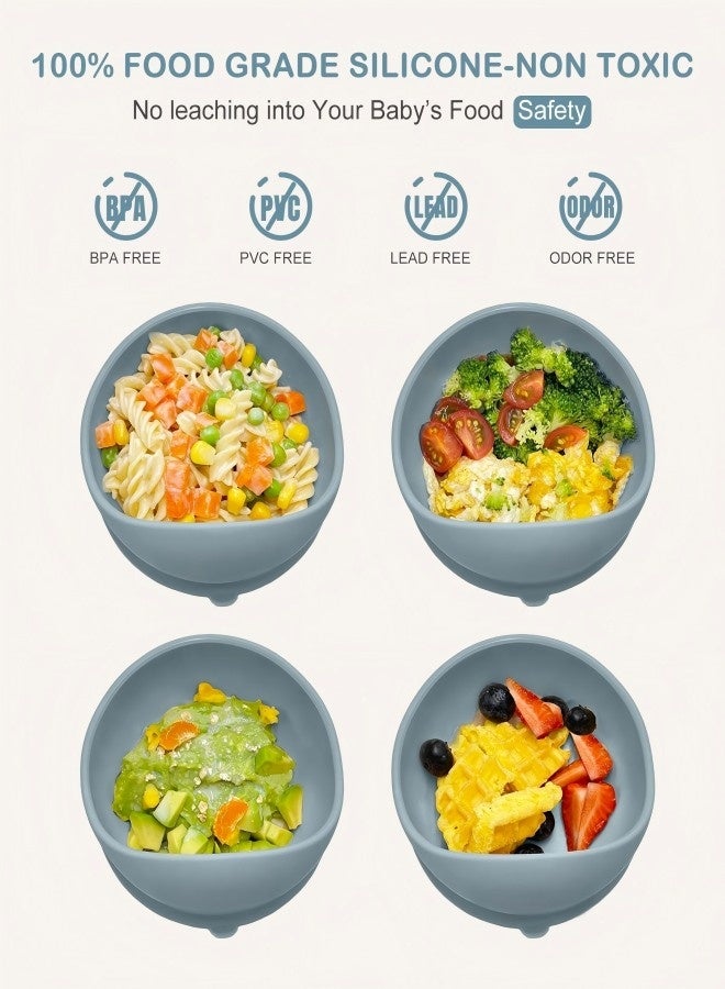 آي ميس يو طقم أوعية سيليكون للأطفال مع ملعقة وقاعدة شفط، ملعقة طعام للأطفال، أوعية شفط للفطام الذاتي، أطباق وأدوات طعام للأطفال الصغار، طقم تغذية من السيليكون - رمادي أزرق - Image 4