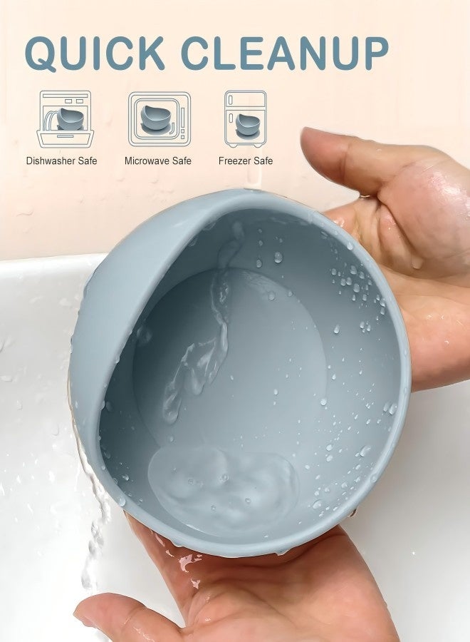 آي ميس يو طقم أوعية سيليكون للأطفال مع ملعقة وقاعدة شفط، ملعقة طعام للأطفال، أوعية شفط للفطام الذاتي، أطباق وأدوات طعام للأطفال الصغار، طقم تغذية من السيليكون - رمادي أزرق - Image 5