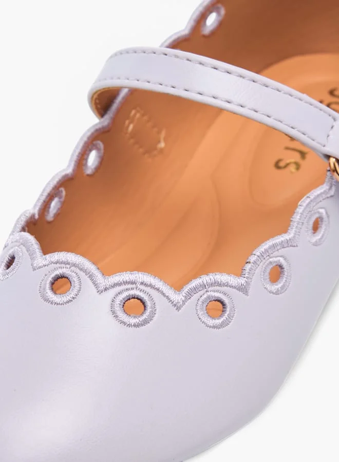 JUNIORS Girls Scallop Detail Ballerina Shoes With Hook And Loop Closure