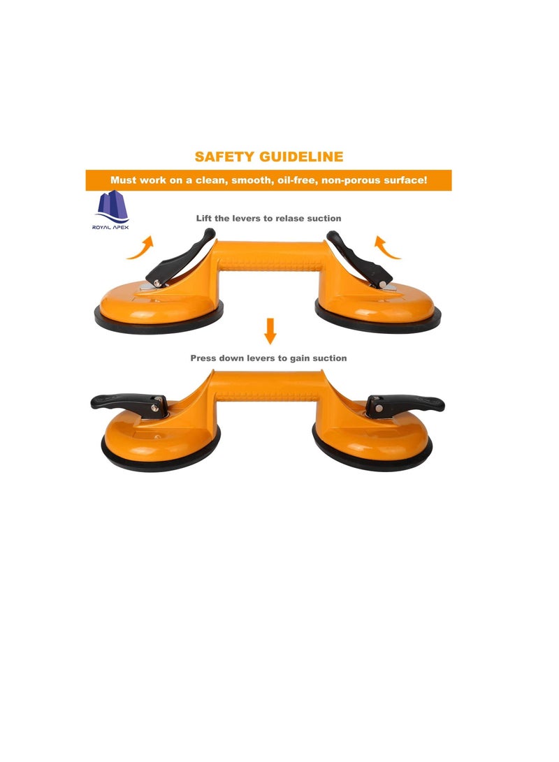 Heavy Duty Suction Cup Aluminium Glass Lifter Sucker Pad Carrying Grabbing Tile Puller Gripper for Lifting and Moving Glass, Floor, Window, Tile, Granite & Doors (Pack of 1, Double Pad) - Image 2