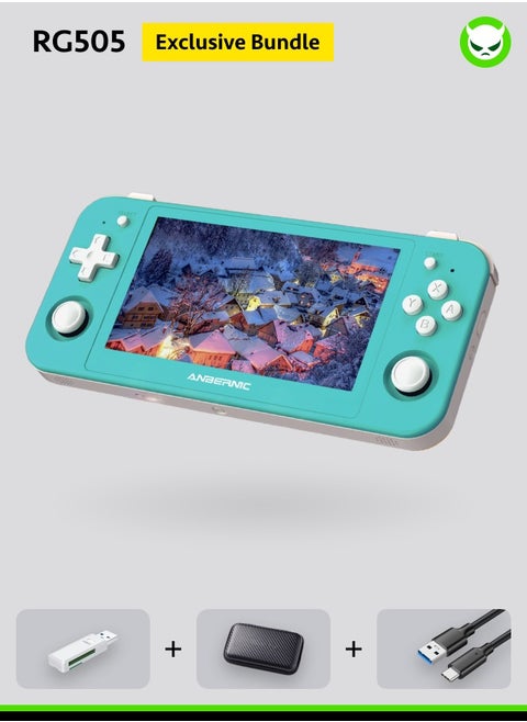 Anbernic RG505 Handheld Game Console 4.95-inch OLED Touch Screen 960:544 Android 12 Unisoc Tiger T618 64-bit 4GB LPDDR4X 26 Emulators with Gift Package【Turqoise-256G with 31,000 Games Pre-installed】