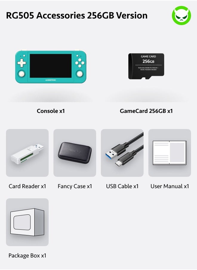 ANBERNIC  - Anbernic RG505 Handheld Game Console 4.95-inch OLED Touch Screen 960:544 Android 12 Unisoc Tiger T618 64-bit 4GB LPDDR4X 26 Emulators with Gift Package【Turqoise-256G with 31,000 Games Pre-installed】 - Image 1
