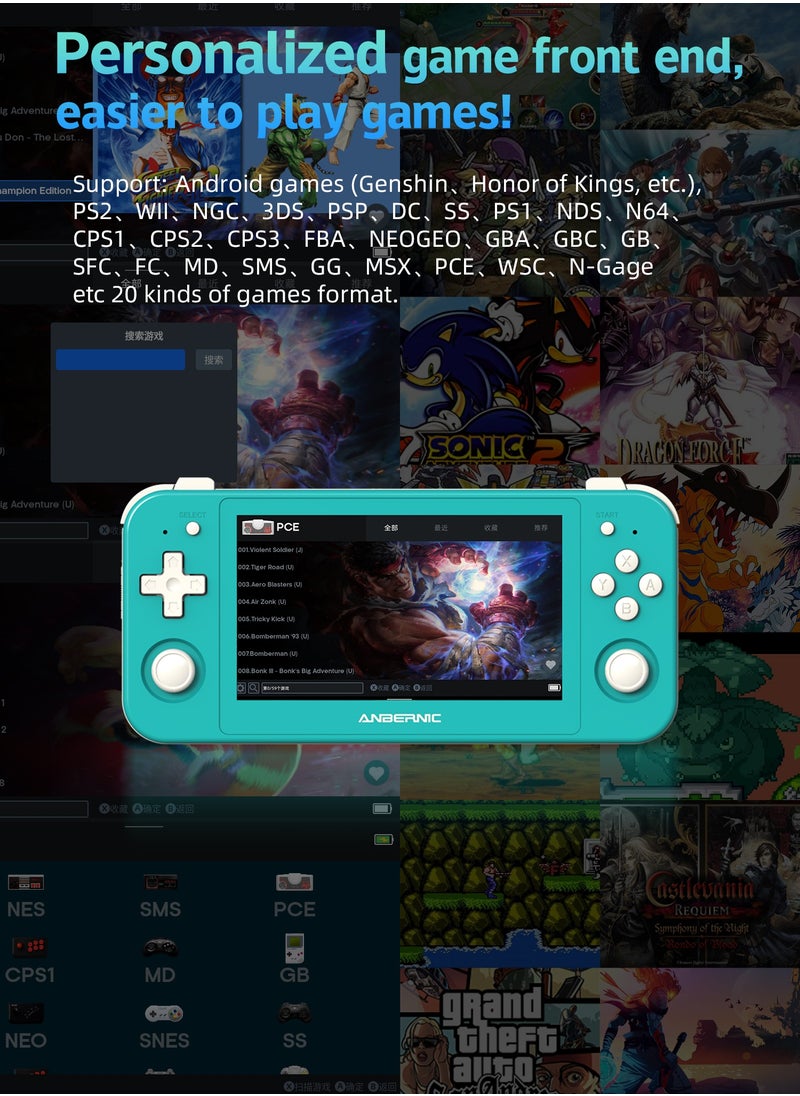 ANBERNIC  - Anbernic RG505 Handheld Game Console 4.95-inch OLED Touch Screen 960:544 Android 12 Unisoc Tiger T618 64-bit 4GB LPDDR4X 26 Emulators with Gift Package【Turqoise-256G with 31,000 Games Pre-installed】 - Image 1
