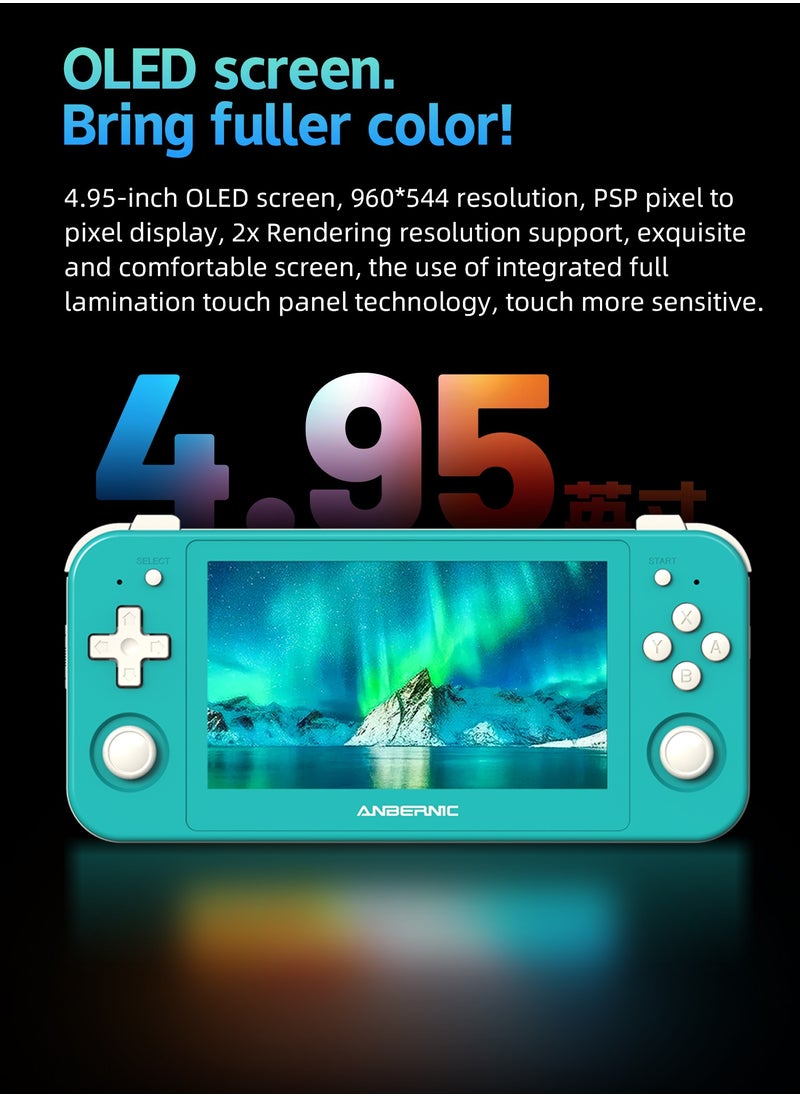 ANBERNIC  - Anbernic RG505 Handheld Game Console 4.95-inch OLED Touch Screen 960:544 Android 12 Unisoc Tiger T618 64-bit 4GB LPDDR4X 26 Emulators with Gift Package【Turqoise-256G with 31,000 Games Pre-installed】 - Image 1