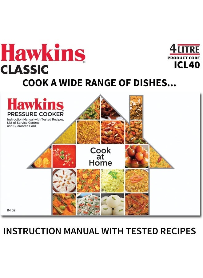 Hawkins - 4 Liters Classic Aluminium Pressure Cooker With Inner Lid,Induction Compatible,Silver - Image 1