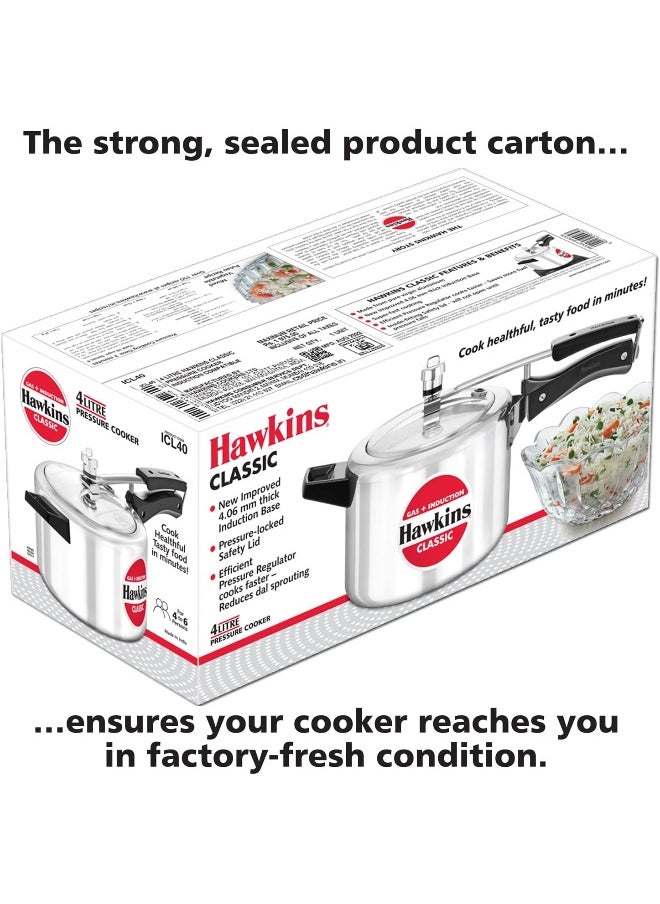 Hawkins - 4 Liters Classic Aluminium Pressure Cooker With Inner Lid,Induction Compatible,Silver - Image 1