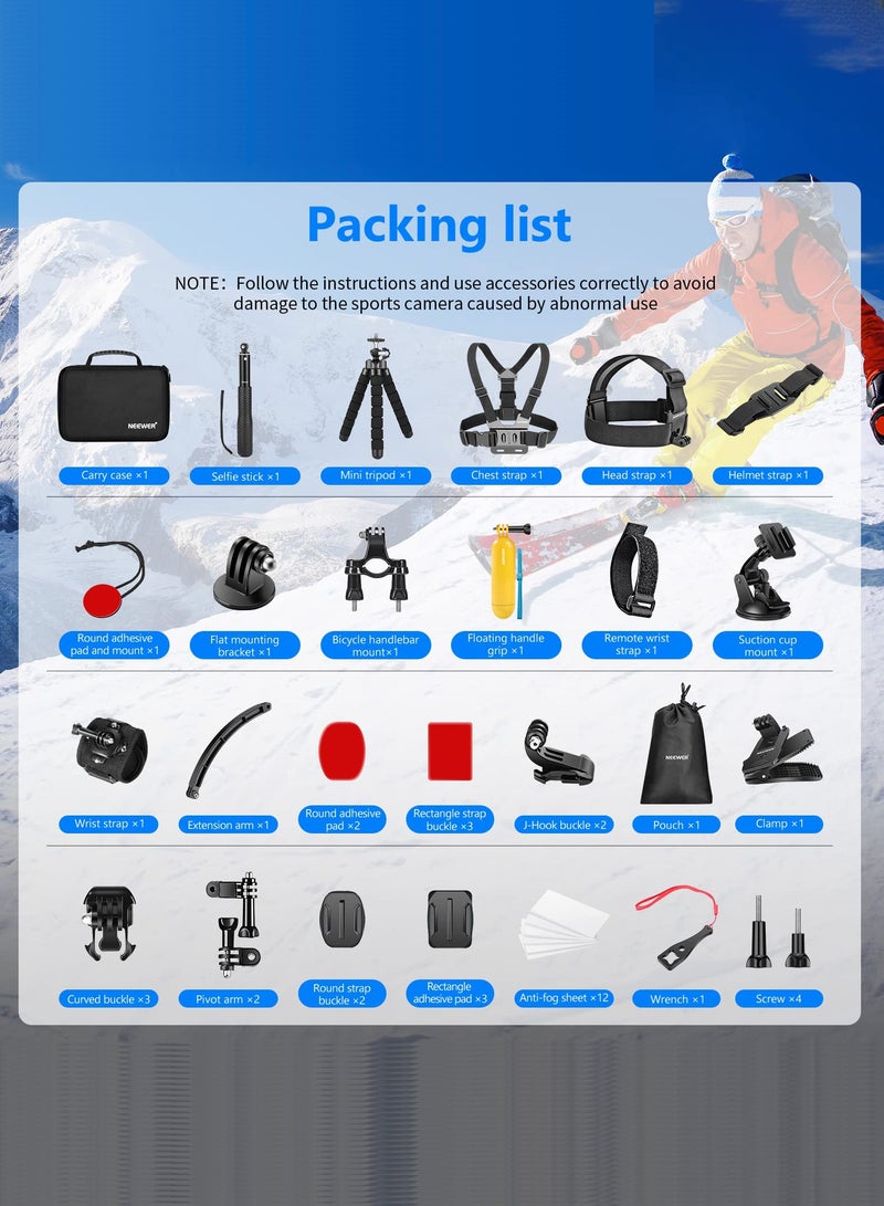 عربست مجموعة ملحقات الكاميرا الرياضية 50 في 1 متوافقة مع GoPro Hero 13 12 11 DJI OSMO 4 3 2 Insta360 X4 X3 SJCAM AKASO VicTsing APEMAN Campark Sony Sports DV مع GP-10 Action Camera Pole Mount - Image 3