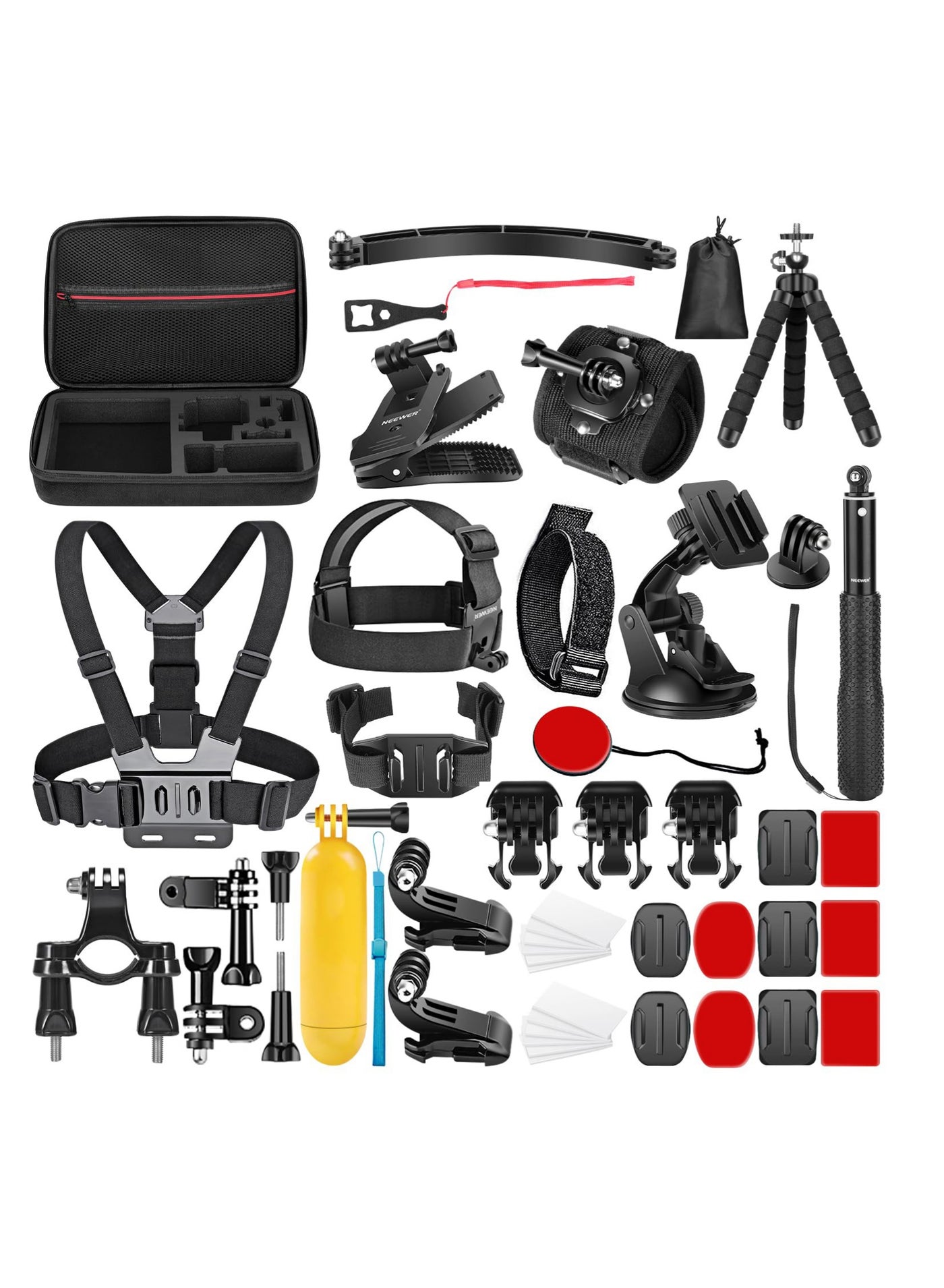 50 In 1 Action 5 Camera Accessory Kit Compatible with GoPro Hero 13 12 11 DJI OSMO 4 3 2 Insta360 X4 X3 SJCAM AKASO VicTsing APEMAN Campark Sony Sports DV with GP-10 Action Camera Pole Mount