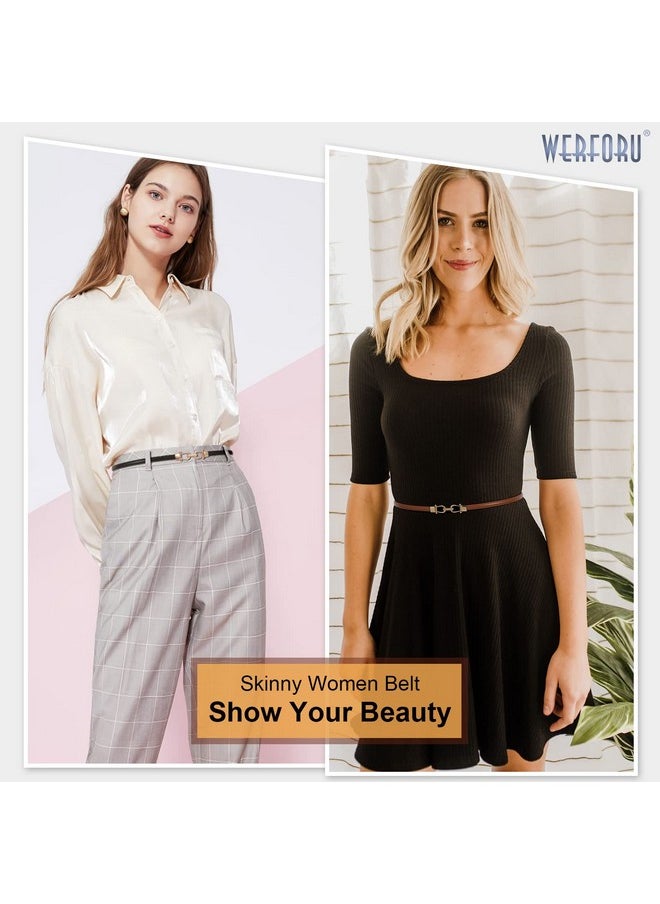Werforu - 2 Pack Women Skinny Belt For Dressthin Waist Belt Adjustable Leather Belt With Gold Buckle Brown+Black Fit Waist Size Below 37 Inches - Image 1
